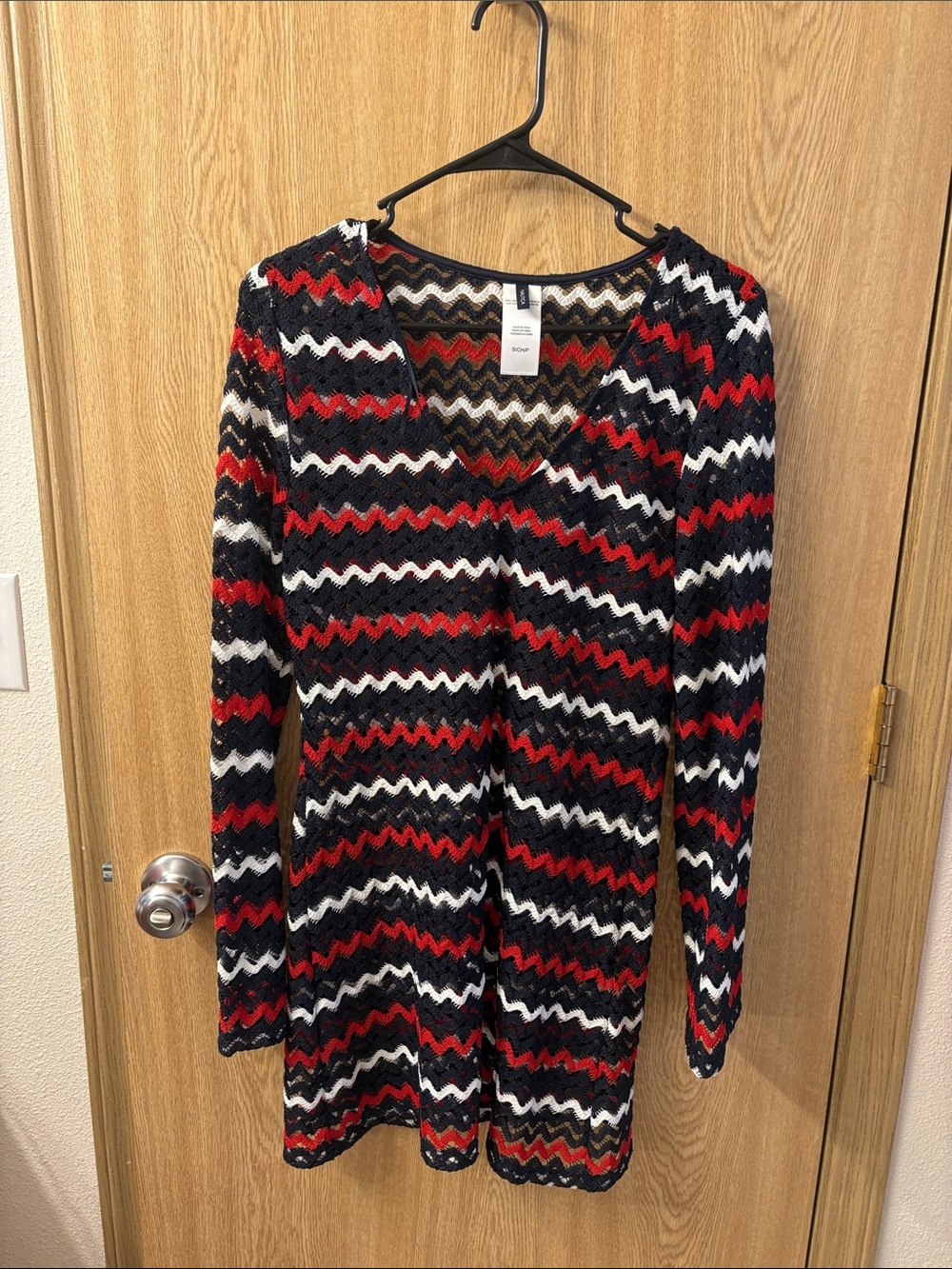 Nautica Women's Chevron Knit V-Neck Sweater - Black/Red/White swimsuit coverup